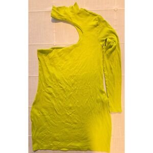 H&M Divided Neon Lime Green One Shoulder Cutout Ribbed Bodycon Dress Large